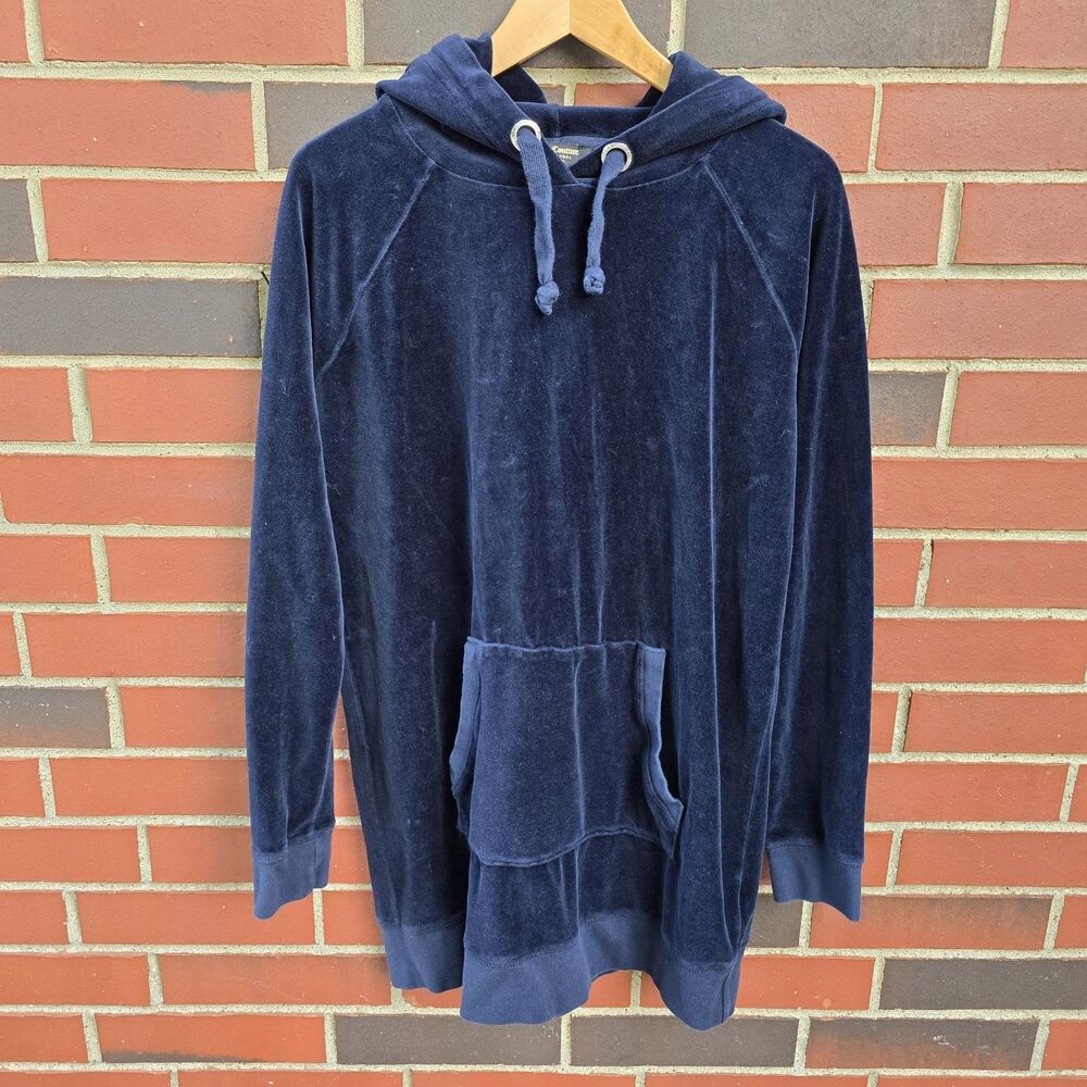 Y2K Juicy Couture Black Label Velour Boyfriend Long Hoodie, Navy, Women's Small
